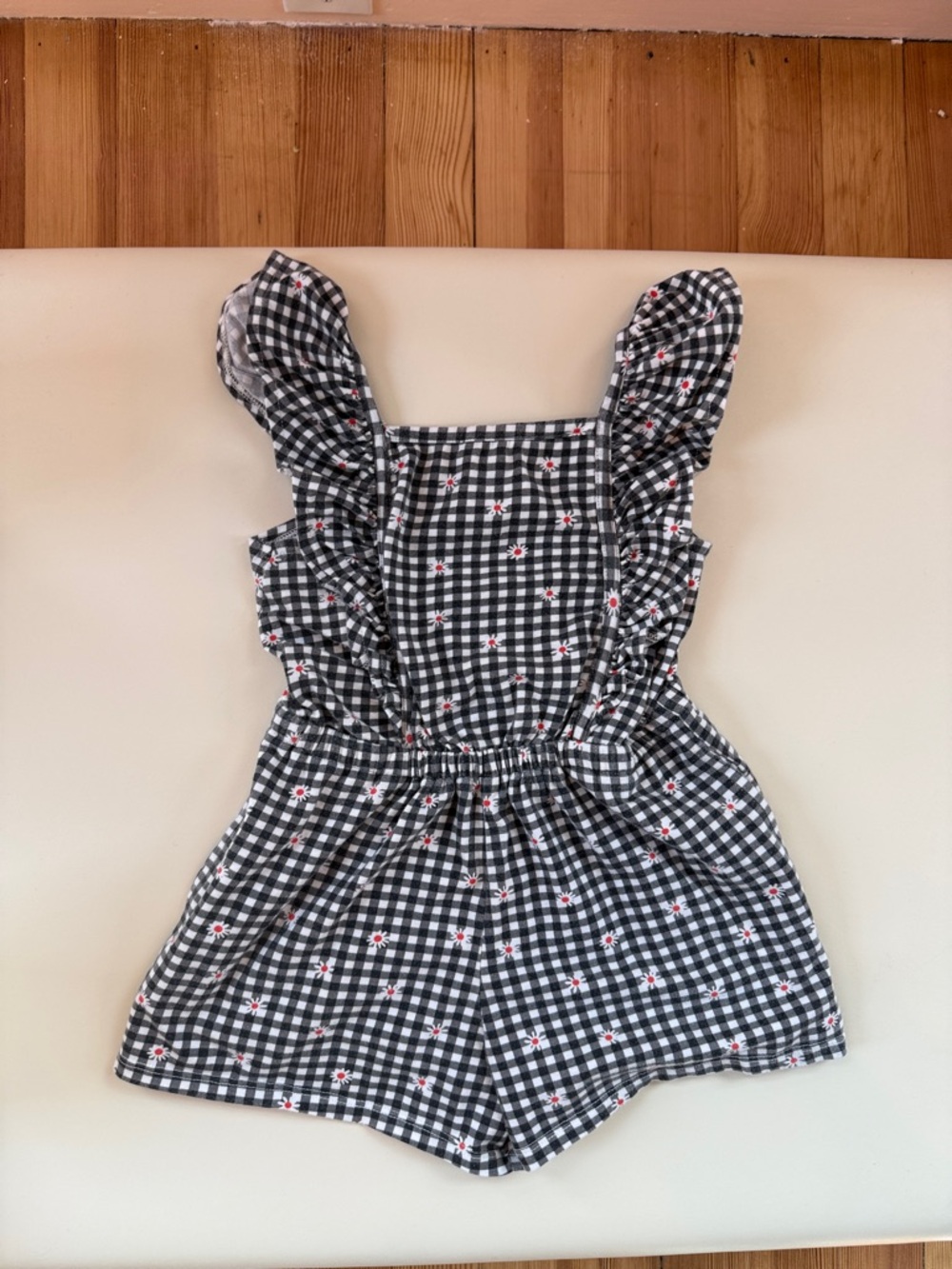 Tucker + Tate Black Gingham Romper with Daisy Floral Accents